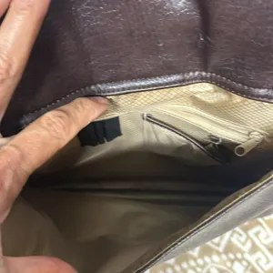 Buxton brown leather briefcase zip & snap pockets over shoulder vintage thumbnail 8