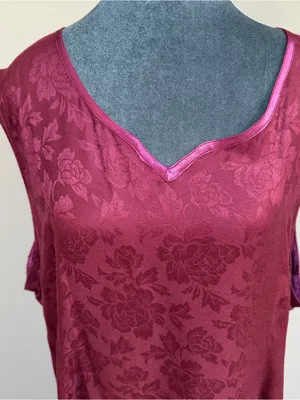 April Cornell Too! Vintage burgundy Maroon sleeveless maxi dress floral embossed thumbnail 2