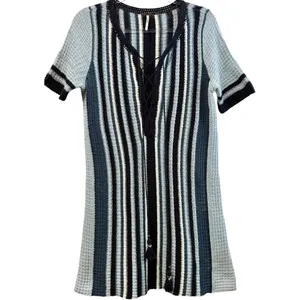 Free‎ People Tunic Sweater Mini Dress Boho Knit Navy Baby Blue Cozy Chic Small thumbnail 4
