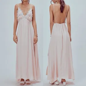 For Love & Lemons lovebird blush Pink Maxi nightgown lace Dress L thumbnail 3