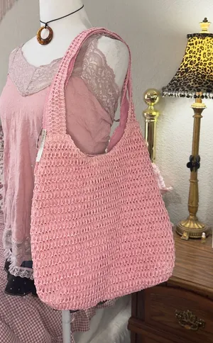 Pink Crochet Tote Bag for Women thumbnail 1