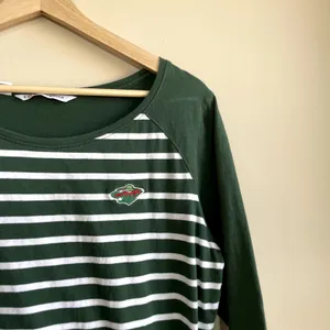 Cutter & Buck minnesota wild hockey green striped 3/4 sleeve top women's L thumbnail 2