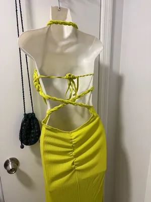 Chartreuse green strappy maxi dress thumbnail 4