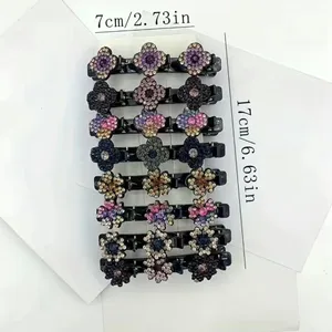 8pcs shiny crystal stone braided‎ four-leaf plastic hair clips thumbnail 5