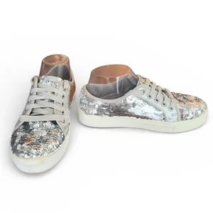 Dirty Laundry Silver Sequin Sneakers Women's 7.5‎ Sparkle Lace-Up thumbnail 2