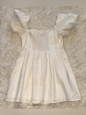 NEW Reformation Malvina White Linen Puff-Sleeve Mini Dress sz 12 thumbnail 6