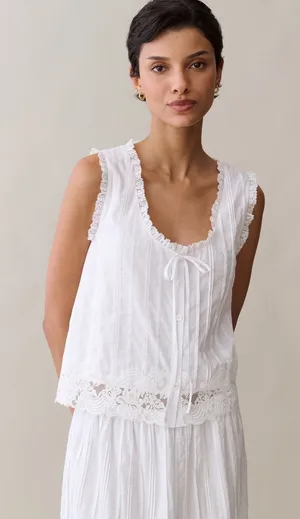 NWT Few Moda Vanya Cotton Top size Medium M white lace tank Sorella thumbnail 1