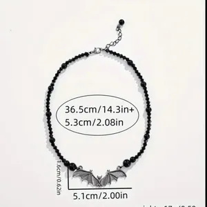 Gothic Bat Pendant Black Bead Necklace, Simple Creative Design Fashion Jewelry‎ thumbnail 9