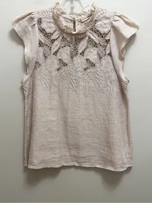 Ulla Johnson Aimee Linen Lace Eyelet Top Floral Embroidered Tan Size 4 thumbnail 4