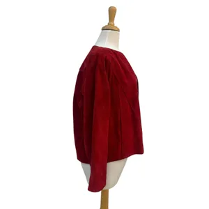 VTG 80s Suede Leather Jacket M Red Open Front Pleated Shoulder Bold Chic Casual thumbnail 5