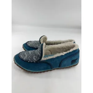 Sorel Tremblant Moc Blue Suede Knit Faux Fur Slippers Womens 11 NL2121-462 thumbnail 3