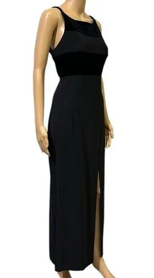 Jazz II Formal Black Velvet Accent Slit Front Sleeveless Maxi Gown Dress Size 10 thumbnail 1