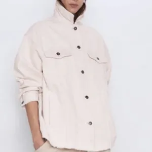 ZARA Corduroy Oversized Shacket Raw Hem Frayed Shirt Jacket Cotton Ivory XS thumbnail 7