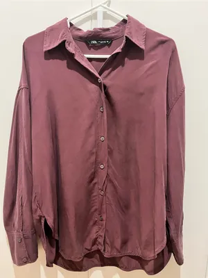 Zara Plum Button-Up Shirt gently worn 100% modal thumbnail 1