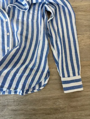 NWT J. Crew Blue and White Vertical Stripe Linen Button-Down Shirt thumbnail 8