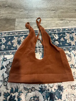 Free people intimately seamless Rust Brown Ribbed Halter Bralette thumbnail 4