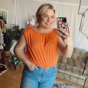 free people orange coral ribbed cropped muscle tee thumbnail 1