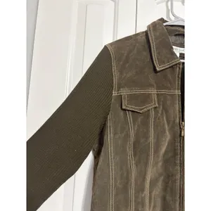 Coldwater Creek Jacket Mixed Media Suede Knit Brown Contrast Stitch Size 16 thumbnail 3
