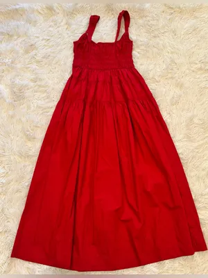 NEW DÔEN Clover organic Cotton Deep tomato Red Sleeveless Midi-Dress SZ M thumbnail 8