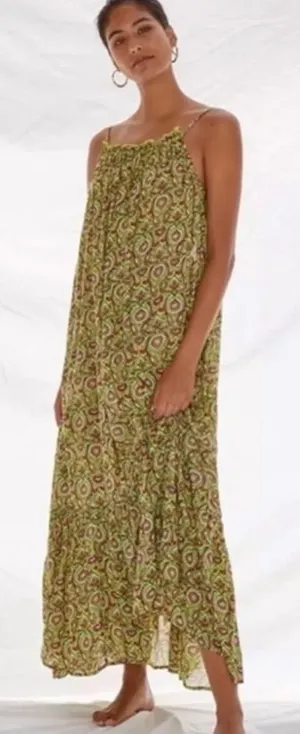by anthropologie flounced citron printed lounge maxi dress thumbnail 1