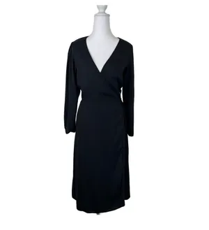 Wilfred Aritzia Dress Womens Small Black Wrap Midi Long Sleeve V-Neck LBD thumbnail 2