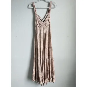 Dress Forum Los Angeles Neutral Pink Floral Tiered Boho Maxi Dress Large Cottage thumbnail 5