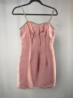 Choosy‎ Brand Rhinestone Trimmed Satin Mini Dress in Pink Size 2 thumbnail 4
