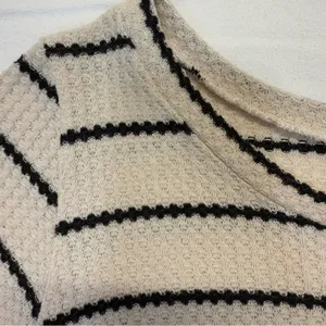 Women’s Waffle Knit Striped Tunic Top Medium Beige Black Short Sleeve Casual thumbnail 5