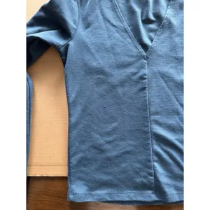 ZARA Trafaluc Blue V-Neck Long Sleeve Fitted Crop Top Y2K Minimalist - Size S thumbnail 5