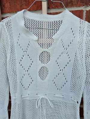 White Crochet Knit Swim Coverup Small thumbnail 3