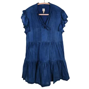 La Vie Rebecca Taylor Tiered Denim Dress Size XS Blue Boho Cottage Western thumbnail 2