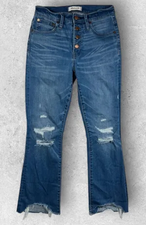Madewell Womens Cali Demi Boot Jeans Distressed Raw Hem Button Fly Size 26 thumbnail 1