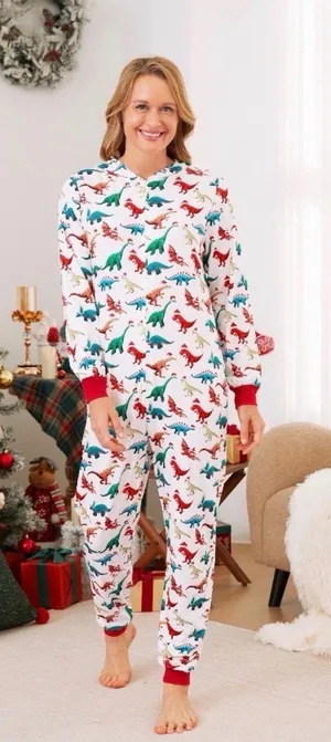 PatPat Women’s Christmas Dinosaur Hooded Onesie Pajamas – Size Medium thumbnail 1