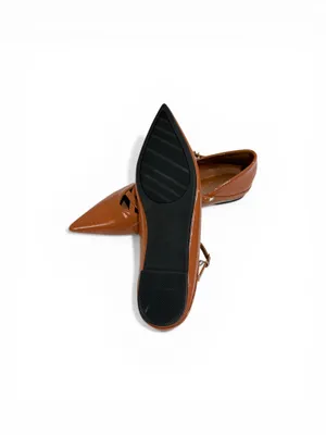 Women’s Pointed Toe Mary Jane Flats Brown Patent Crisscross Strappy Size 41 thumbnail 2