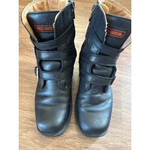 Harley-Davidson Womens Black Leather‎ Triple Buckle Moto Boots 6.5 D84183 Biker thumbnail 2