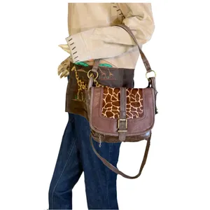 The Sak Brown Distressed Leather W/Calf Hair In Giraffe Print Bag thumbnail 11