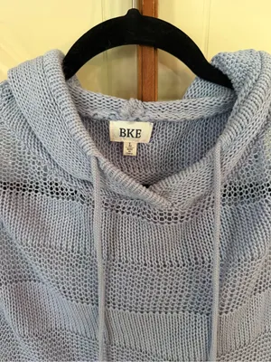 BKE Ribbed Open Weave Hooded Cropped Knit Sweater Kentucky Blue Size Large thumbnail 8