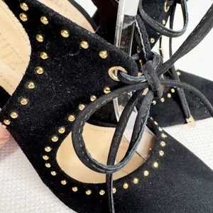 Schutz Black Suede Studded Tie Heels Size 6B thumbnail 6