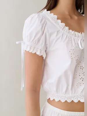 NWT Few Moda Wendy Cotton Top size XS white eyelet lace Sorella crop thumbnail 3