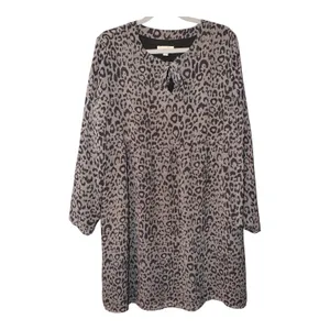 Loft Gray/Black Leopard‎ Print Babydoll Dress, Medium thumbnail 2