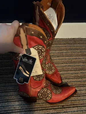Dan Post - Women's Red Leather Western Boots with Embroidered Medallions thumbnail 1