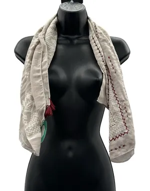 Maurices Gray, White &‎ Burgundy Floral Paisley Tassel Lightweight Scarf NEW thumbnail 1