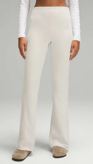 Lululemon Brushed Softstreme Ribbed Zip Flared Pant Size 4 Bone Lounge Casual thumbnail 1