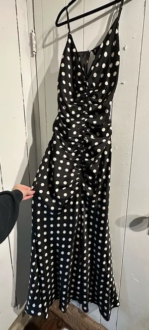 AKIRA Black and White Polka Dot Maxi FIT AND FLARE Dress thumbnail 1