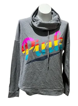 Victoria's Secret PINK Women's M Gray Cowl Neck Hoodie Rainbow Logo thumbnail 1