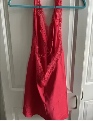 Victoria’s Secret Red Nightie Lingerie Medium Plunge Back V-Neck Lace Accents thumbnail 5