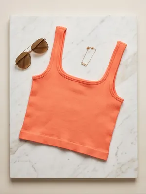 OQQ Ribbed Seamless Yoga Crop Tank Top - Orange thumbnail 2