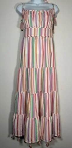 Chicwish Maxi Dress Multicolor Striped Tassel Tiered Boutique Summer Boho XL thumbnail 1
