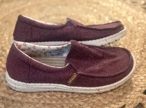 Hey Dude Women's Slip-On Sneakers in Burgundy thumbnail 1