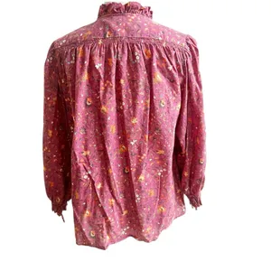 Sundance Women’s Floral Button Front Blouse Prairie Style High Collar Berry Med thumbnail 2
